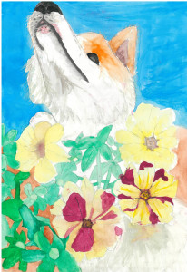 6.方誠塡（高学年）：ペチュニア花とルール（秋田犬）