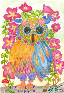 5.塚越凜空（中学年）：花とフクロウ